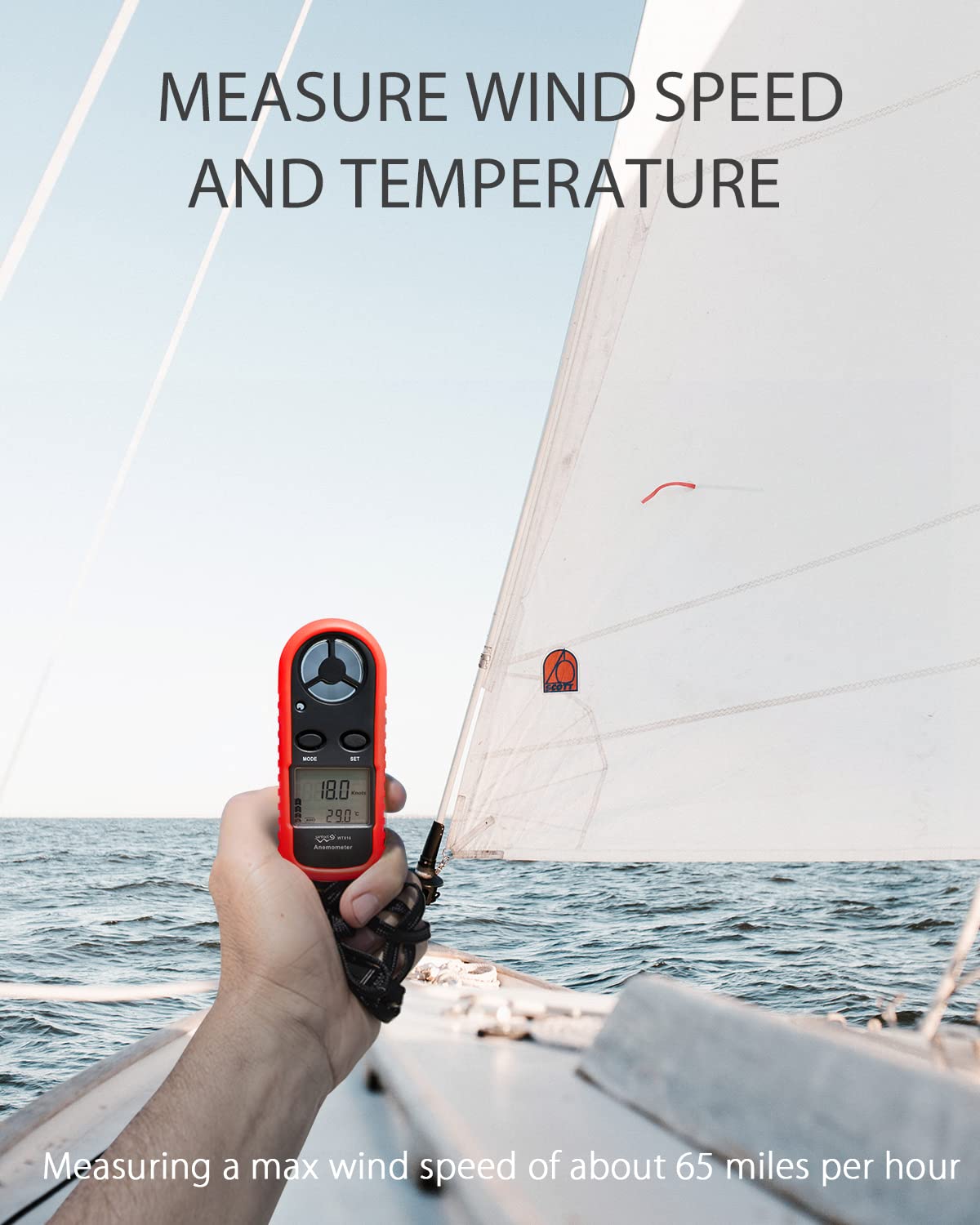 Wintact Handheld Anemometer Small Digital Vane Wind Speed Meter Gauge, Pocket Air Flow Velocity Tester with Measuring Wind Temperature 14℉ to 113℉ for House HVAC Duct Outdoor Kite Boat Sailing Surfing