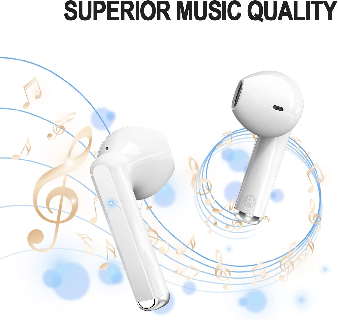 Wireless Earbuds, (Only 1 Side Working) Bluetooth 5.3 Headphones with 4 Mics, Wireless Headphones ENC Noise Cancelling Earbuds, Ear Buds Wireless Bluetooth Earbuds,25H Playtime Wireless Earphones, LED Display, White