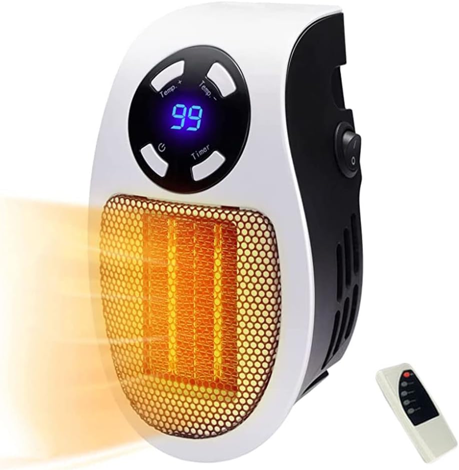 DMG Space Heater with LED Display Wall Outlet Electric Heater Portable Heater with Adjustable Thermostat and Timer and Led Display for Home Office Indoor Use