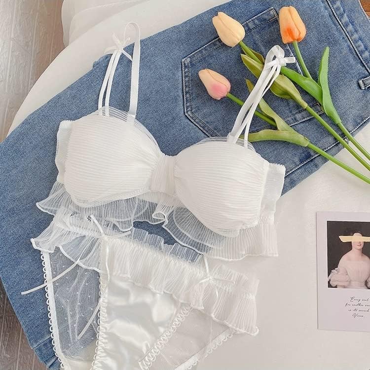 n/a Japanese bra, piano pleats, bow, comfortable, steel ring, sweet and nice underwear(Color : White, Size : 36/80(AB pass cup))