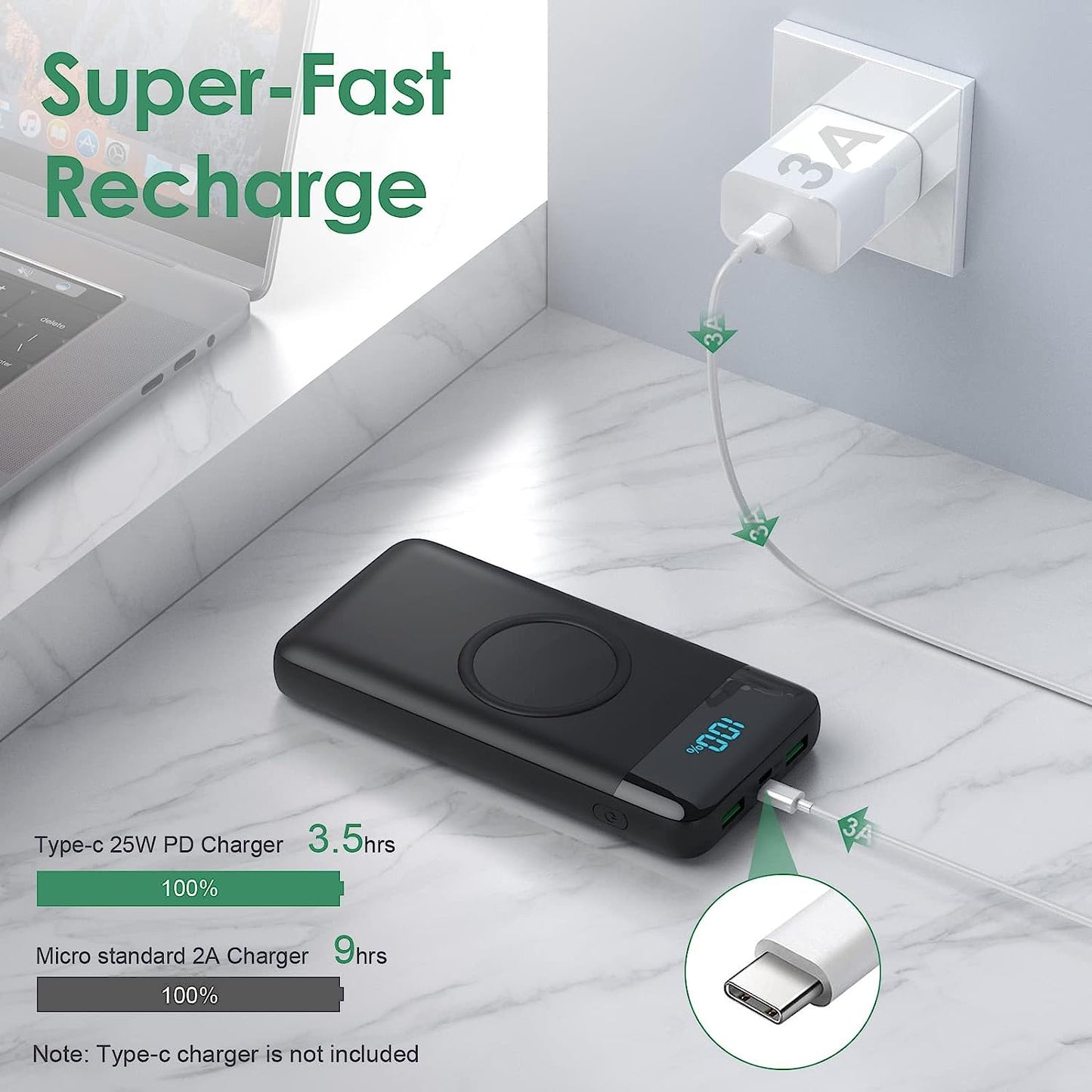 Trswyop Wireless Power Bank 26800mAh -【15W Wireless Charging+25W PD Fast Charging】Portable Charger QC 4.0 External Battery Pack with 4 Outputs & 2 Inputs for iPhone 13 12 Samsung Huawei Xiaomi iPad