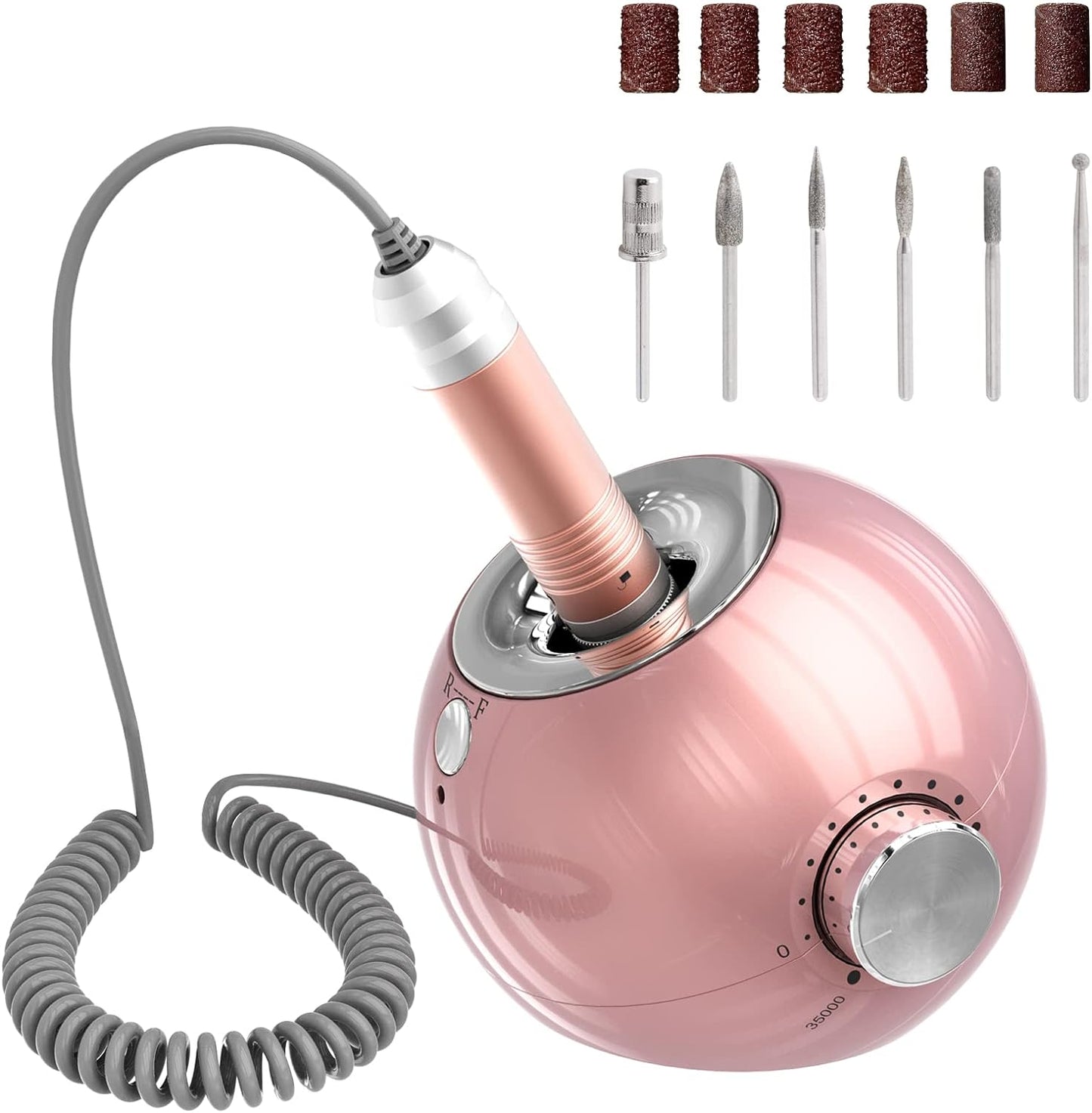 Delanie Nail Drill 35000RPM Professional Manicure Efile for Home and Salon Use with Six Sanding Bands and Drill Bits UK Plug(Wired-Pink)