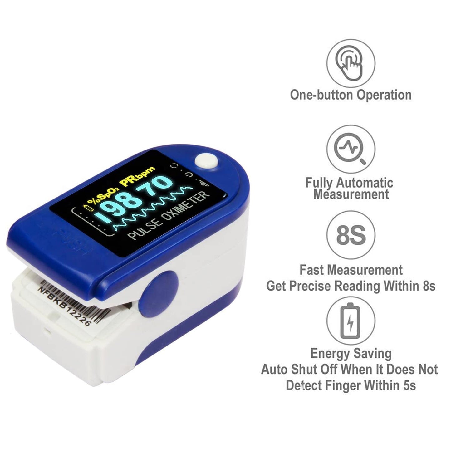 Pulse Oximeter Fingertip, Lunasea Blood Oxygen Monitor Finger Adults, Heart Rate Monitor and SpO2 Levels Oxygen Meter, Portable Pulse Oxymetre, Pulse Rate (PR), Lanyard Included