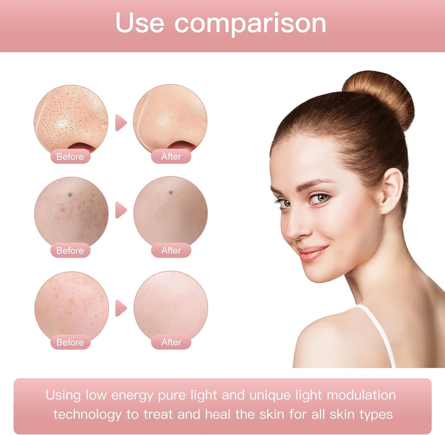 LED Face Mask, 7 Color Led Photon Facial Mask, Beauty Skin Rejuvenation Photon Therapy Light Treatment Facial Mask for Wrinkle Acne Spot Removal (Pink)