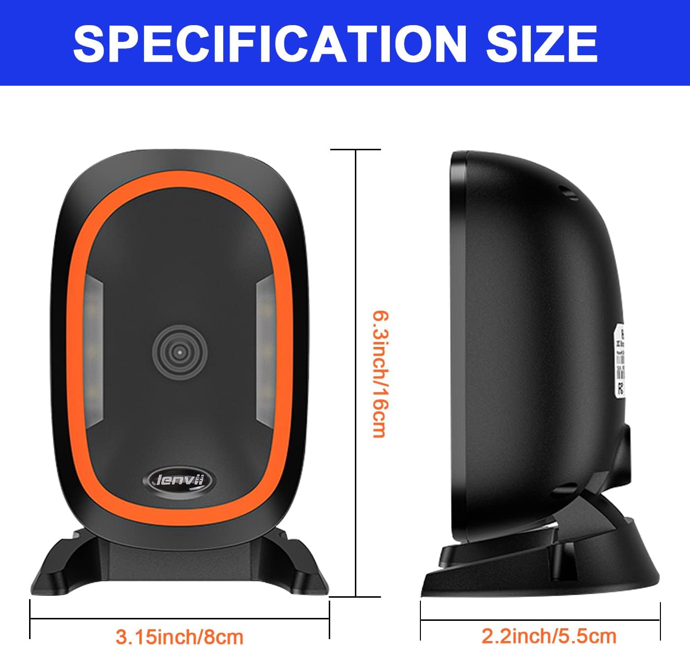 D2200 Desktop 2D Barcode Scanner Automatic QR Code Scanner Wired Bar Code Reader for POS System Supermarket (Orange)