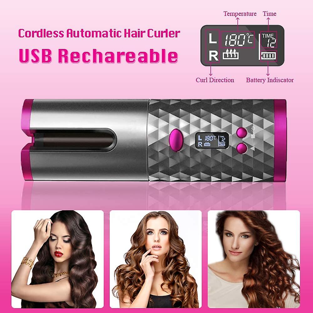 Cordless Automatic Curling Iron, Cordless Curling Iron, With Anti-scald Lcd Screen Curler, Professional Ceramic Curling Iron, Usb Charging And 3 Adjus