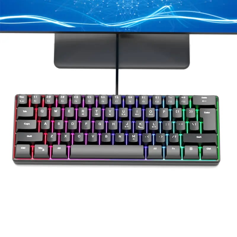 Black RGB Colorful Luminous Gaming Keyboard Mini 60% Scale 61 Keys Translucent USB Keyboard Suitable For Desktop Computer Laptop All-in-one Multiple Systems Multiple Games