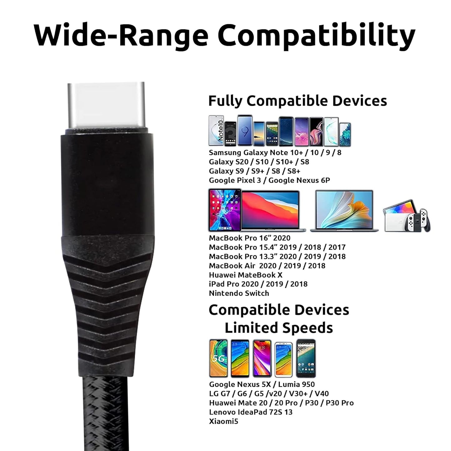 Anker USB Type-C to USB Type-C Hi-Speed Power 20 Watt Charging Transfer Cables are Compatible with your Xiaomi Mi 10i 5G! (Black 3.3Ft)