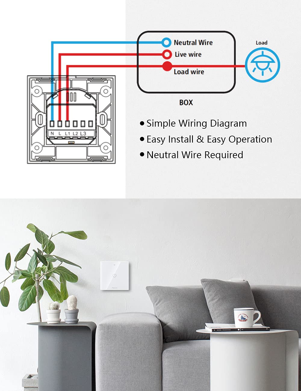 Smart Light Switch, Maxcio Smart Wall Light Switch 1 Gang 1Way, Works with Alexa Home, Smartlife APP Control, Timer/Schedule【Neutral Wire Required】