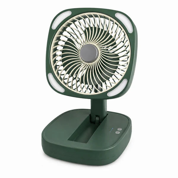 Portable Desk Fan, USB Rechargeable Quiet Fan Oscillating Table Fan with 4 LED Light, Air Circulator Personal Foldable Cooling Fan with 3 Speeds for Home Office Bedroom