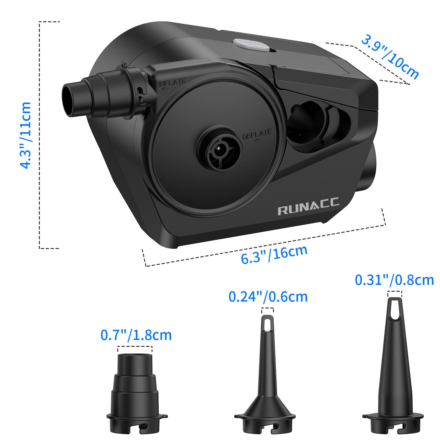 RUNACC 4000mAh Rechargeable Air Pump With Power Bank Electric Air Pump Portable Air Pump with 3 Nozzles