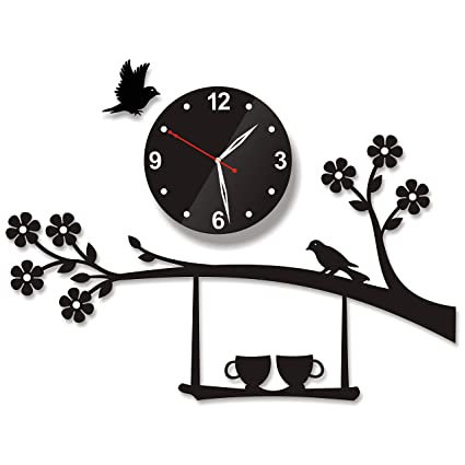 Birds on Tree 3D Wooden DIY Wall Clock Numeral Quartz Watch Hanging Decoration Piece for Home Decor and Girls Room Bed Rooms and for Gifts Item