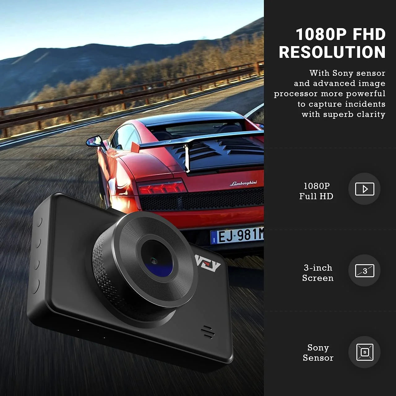 IIWEY DC01 Dash Cam Front and Rear Camera FHD 1080P with Night Vision SD Card Included, 3 Inch IPS Screen Dash Cam for Car, 170° Wide Angle Dashboard Camera Motion Detection Parking Monitor G-Sensor