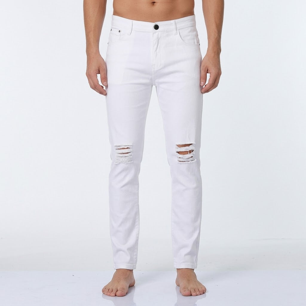 Amiri Pants Men Ripped Frayed Skinny Jeans Extra soft cotton stretch denim for a flexible feel (Color : White, Size : 38)