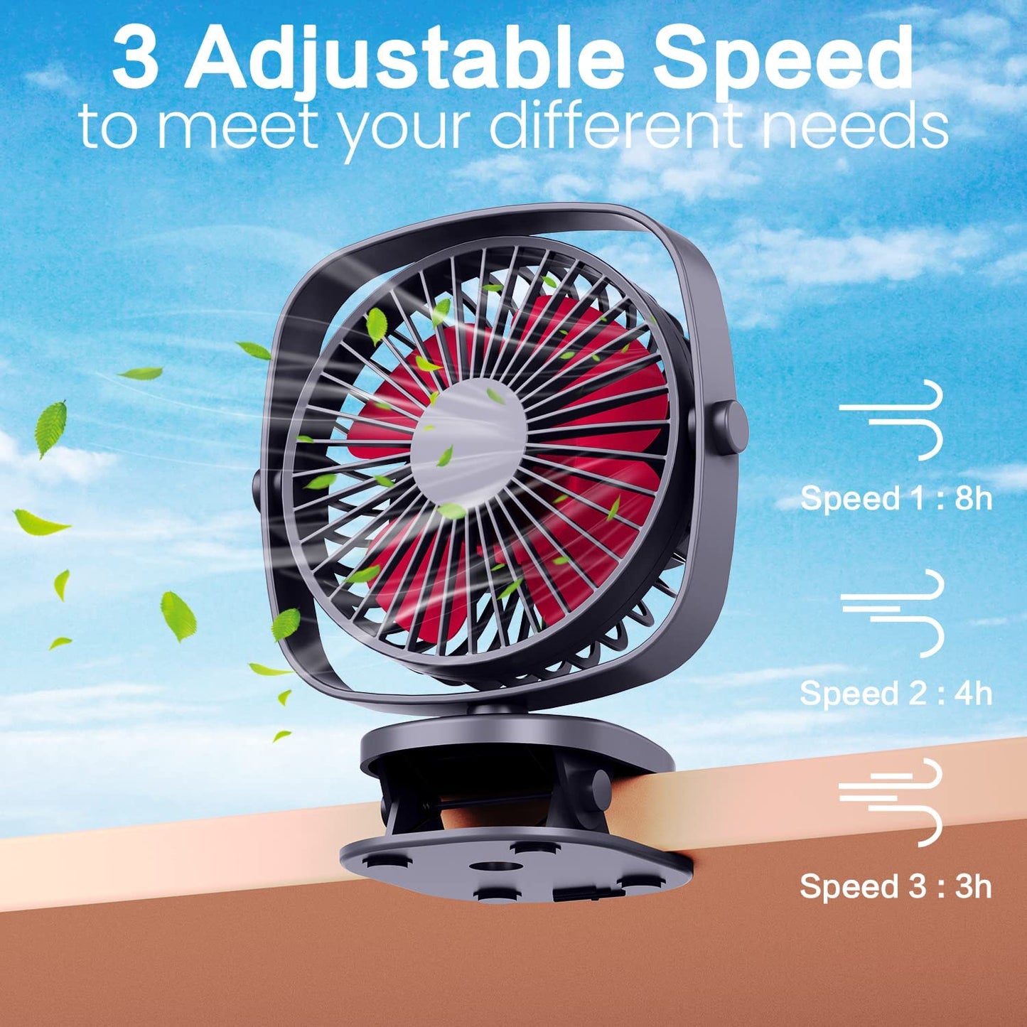 VersionTECH. Clip on Fan,Small Desk Fan Portable Mini Fan for Bedroom Baby Stroller Fan USB Personal Rechargeable Battery Operated Table Cooling Fan for Home Office Indoor Outdoor Travel Camping-Black