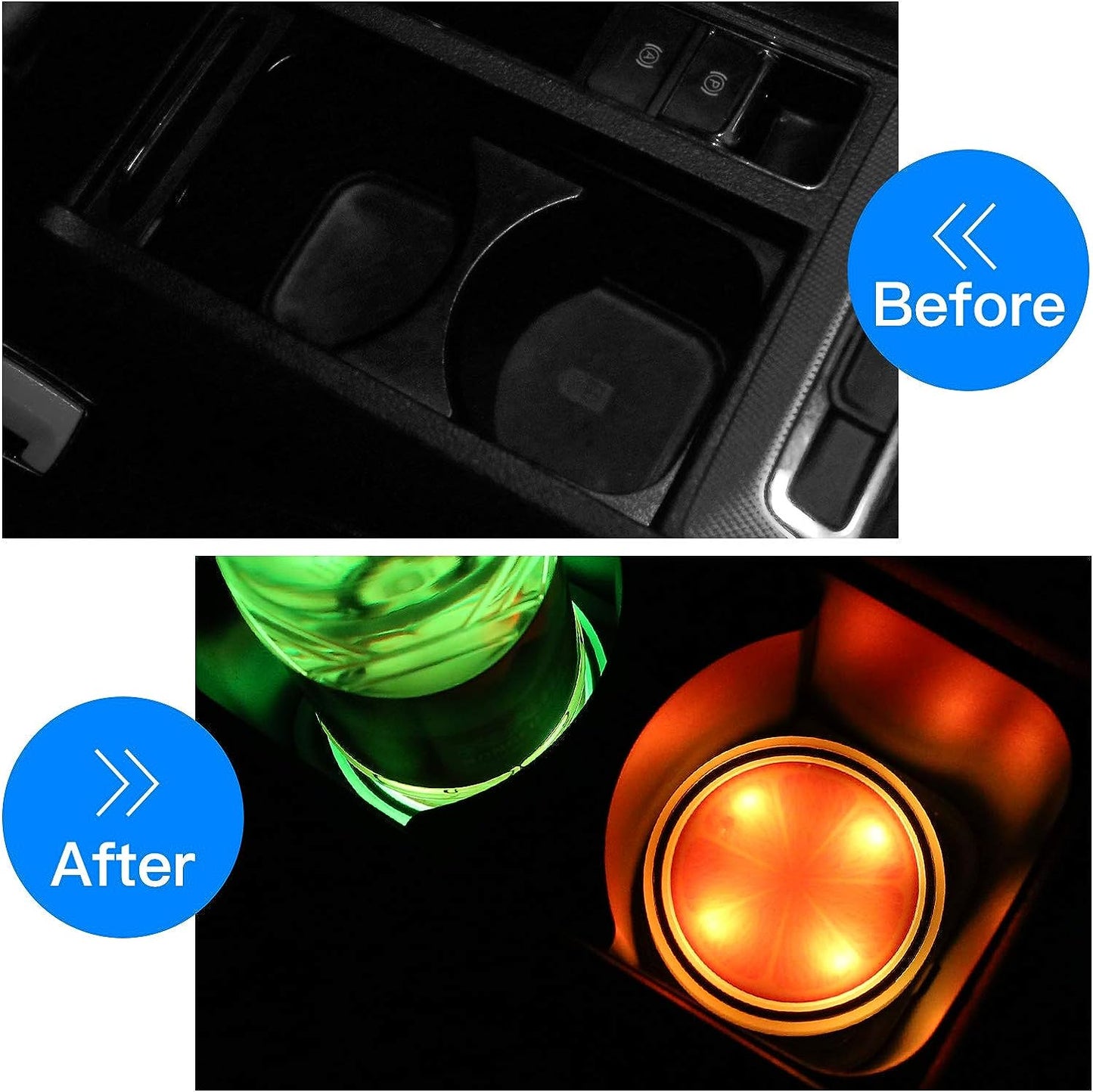 Accarparts LED Cup Holder Lights, Orange Fruit Logo Car Coasters with 7 Colors Changing USB Charging Mat, Luminescent Cup Pad Interior Atmosphere Lamp 2PCS