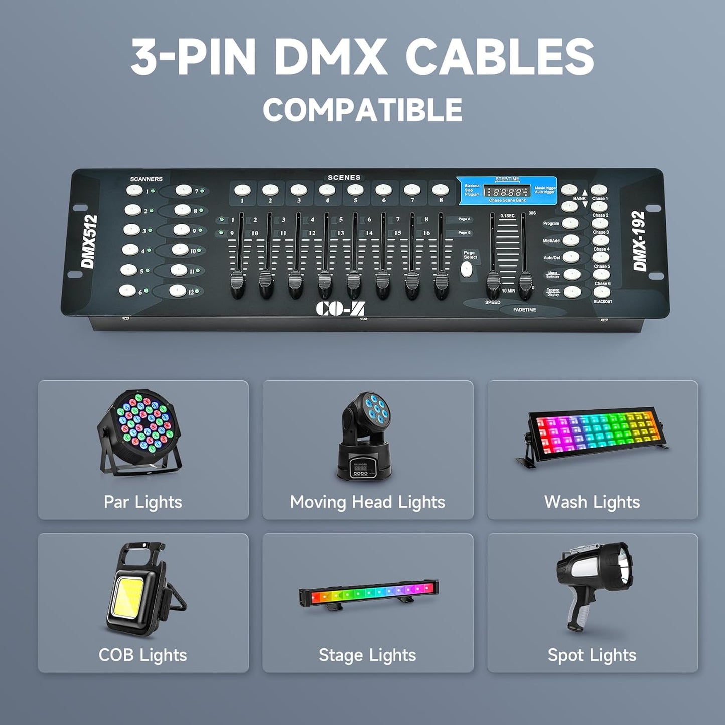 CO-Z 192 DMX 512 Stage DJ Light Controller Lighting Mixer Board Console for Light Shows, Party Disco Pub Night Club DJs KTV Bars and Moving Heads