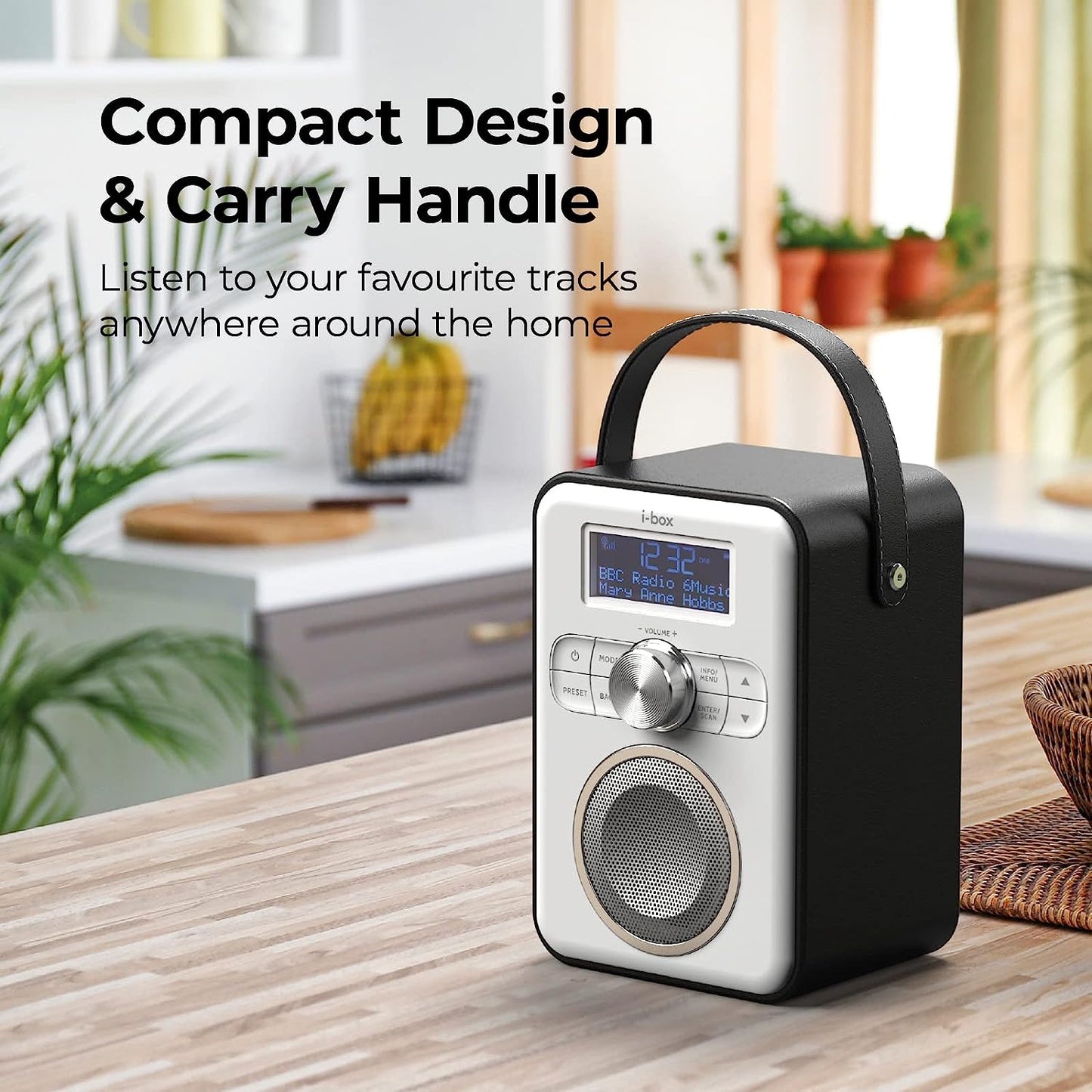 DAB/DAB+/FM Radio with Bluetooth, Mains and Battery Powered Portable DAB Radios Rechargeable Digital Radio with USB Charging for 10 Hours Playback