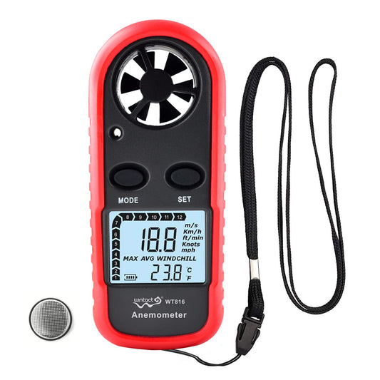 Wintact Handheld Anemometer Small Digital Vane Wind Speed Meter Gauge, Pocket Air Flow Velocity Tester with Measuring Wind Temperature 14℉ to 113℉ for House HVAC Duct Outdoor Kite Boat Sailing Surfing