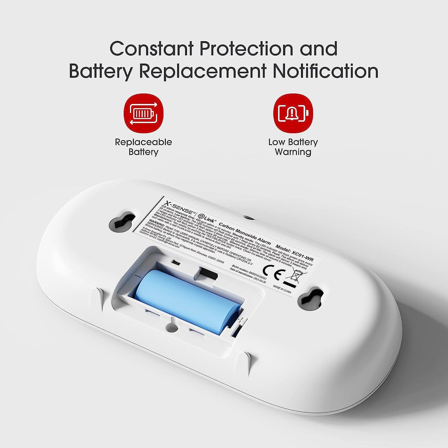 X-Sense Wireless Interconnected Carbon Monoxide Detector, Replaceable Battery Powered CO Alarm with Digital Display and Peak Value Memory, XC01-WR