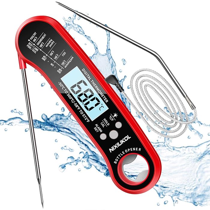 NIXIUKOL 2 in 1 Digital Cooking Thermometer, IP67 Waterproof Meat Thermometer with Instant Read, Temperature Alarm, Backlight LCD, Food Thermometer Perfect for Kitchen BBQ Grill Oven Milk