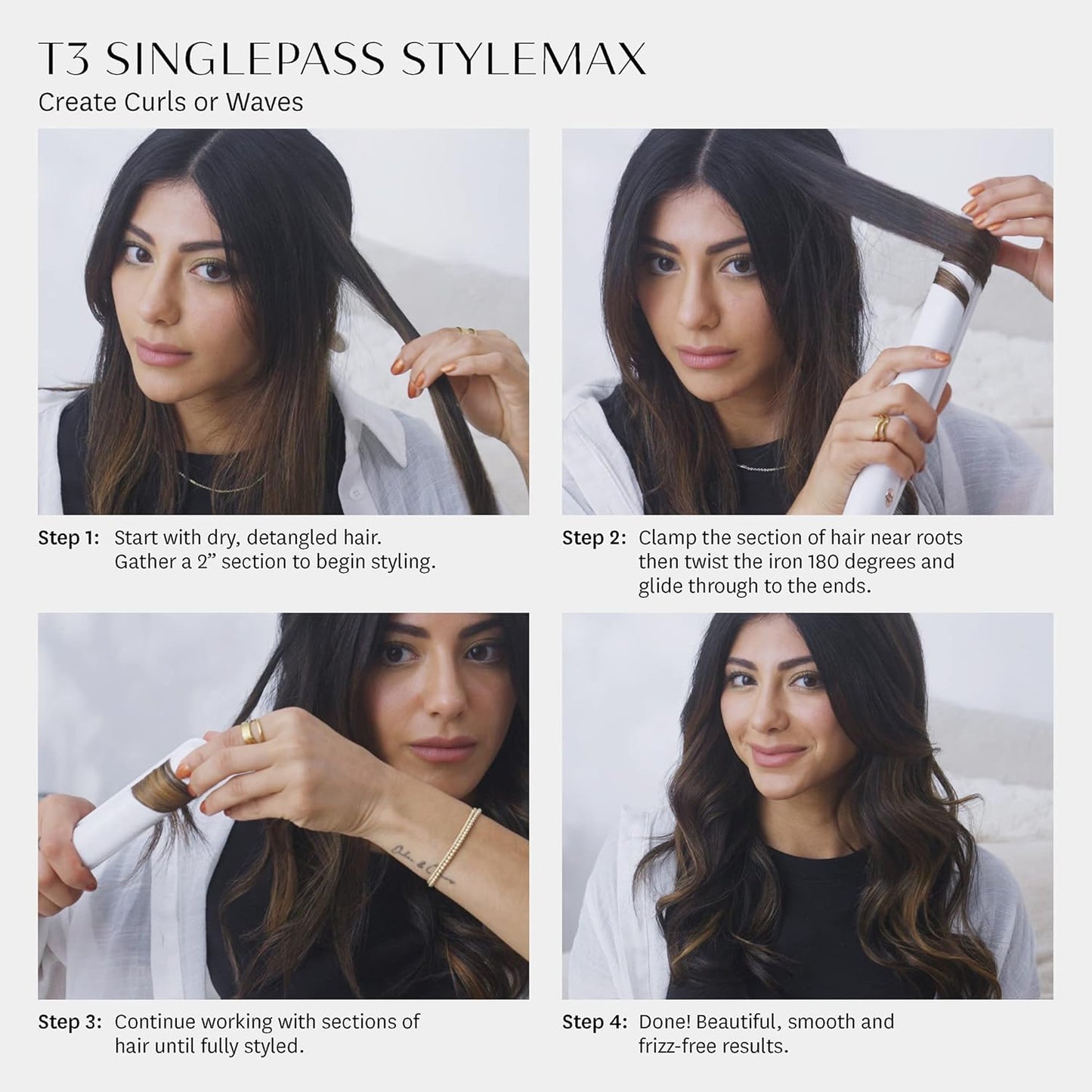 Like A New T3 SinglePass StyleMax Professional 1" Ceramic Flat Iron with Custom Heat Automation, 9 Heat Settings, Longer Ceramic Plates, for Straightening, Waving, Curling & Styling