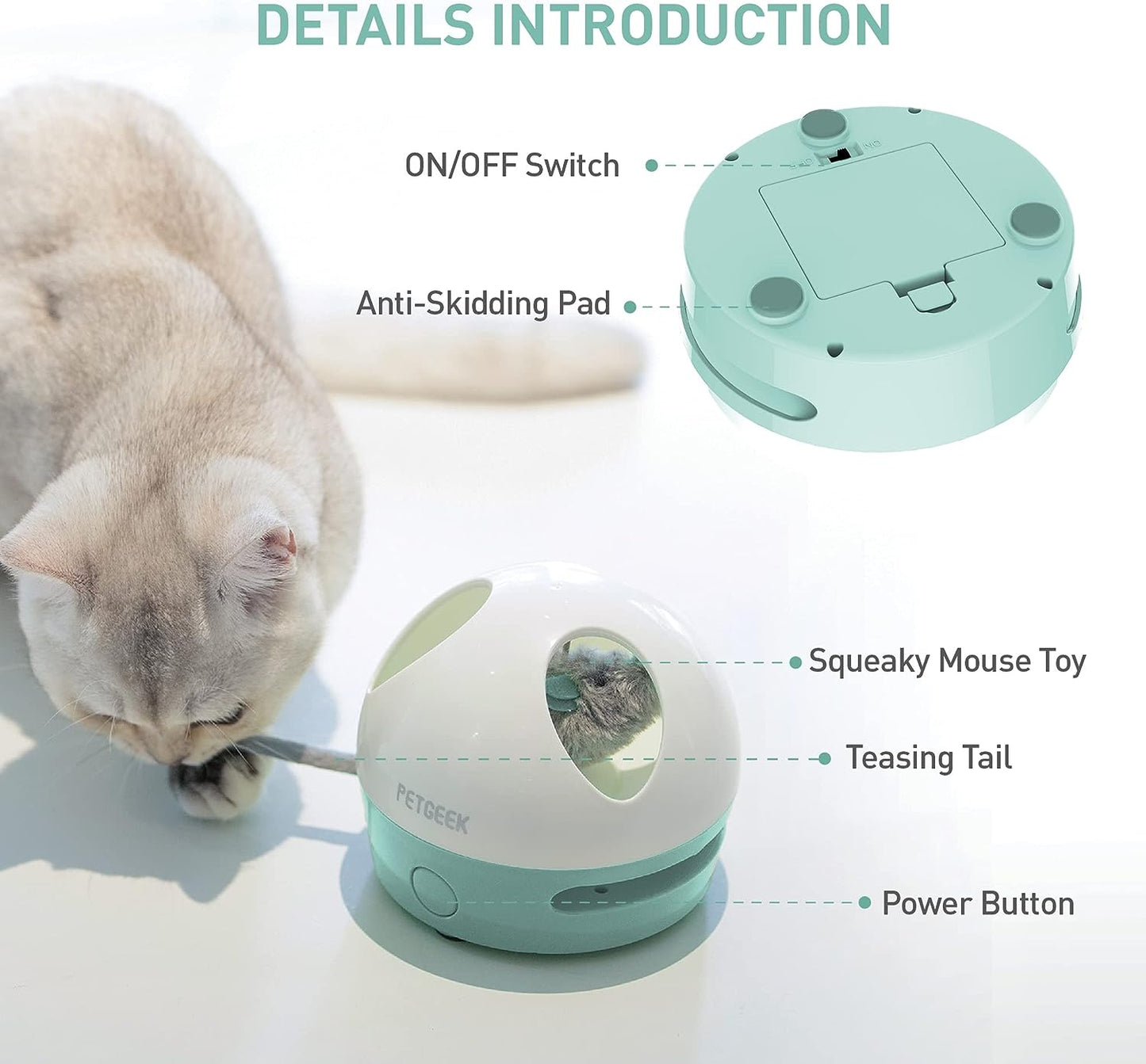 PETGEEK Electronic Interactive Cat Toy, Cat Toys with Squeaky Mouse, Smart Automatic Cat Toy with Catnip Filled Hidey Mouse, Cat Toys Interactive for Indoor Cats Exercise & Game