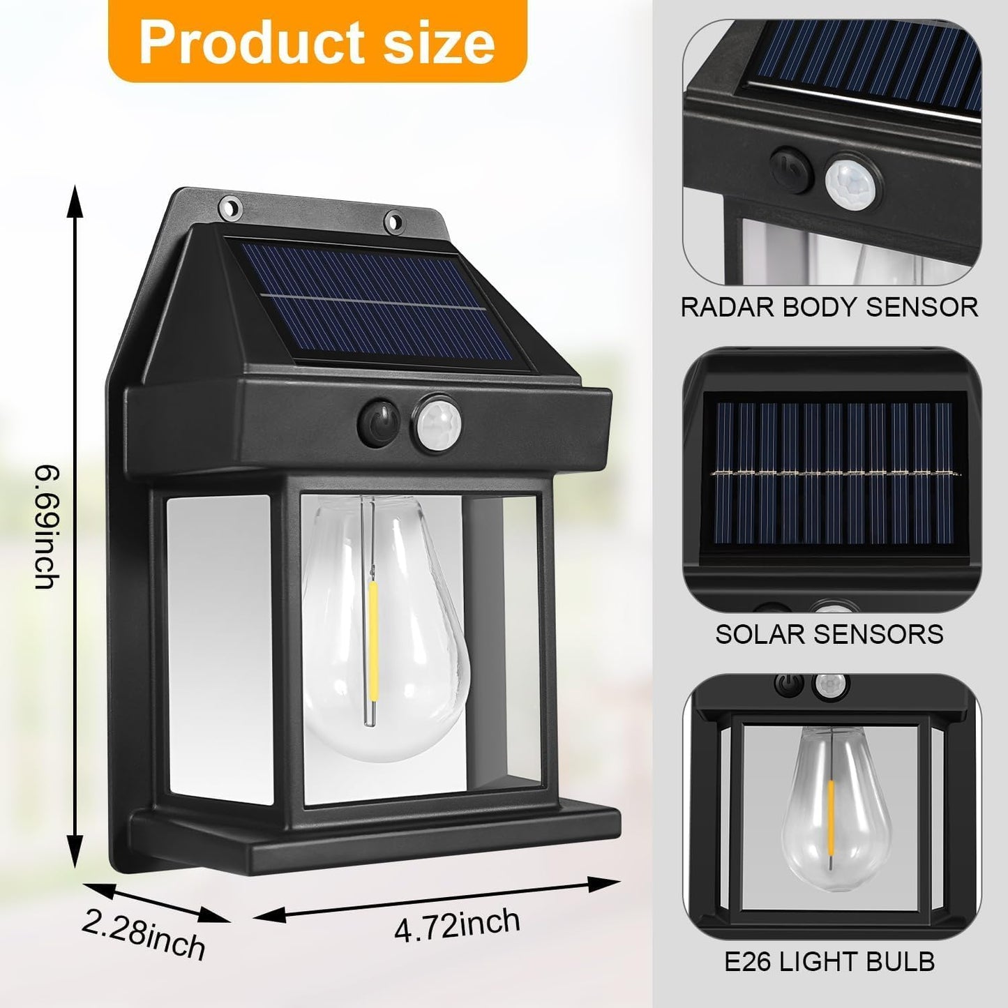 Solar Wall Lamp Lights Outdoor Waterproof – Solar Powered LED Wall Lights with Auto On/Off – Outdoor Solar Wall Lamps for Garden, Patio, Fence, Yard & Balcony