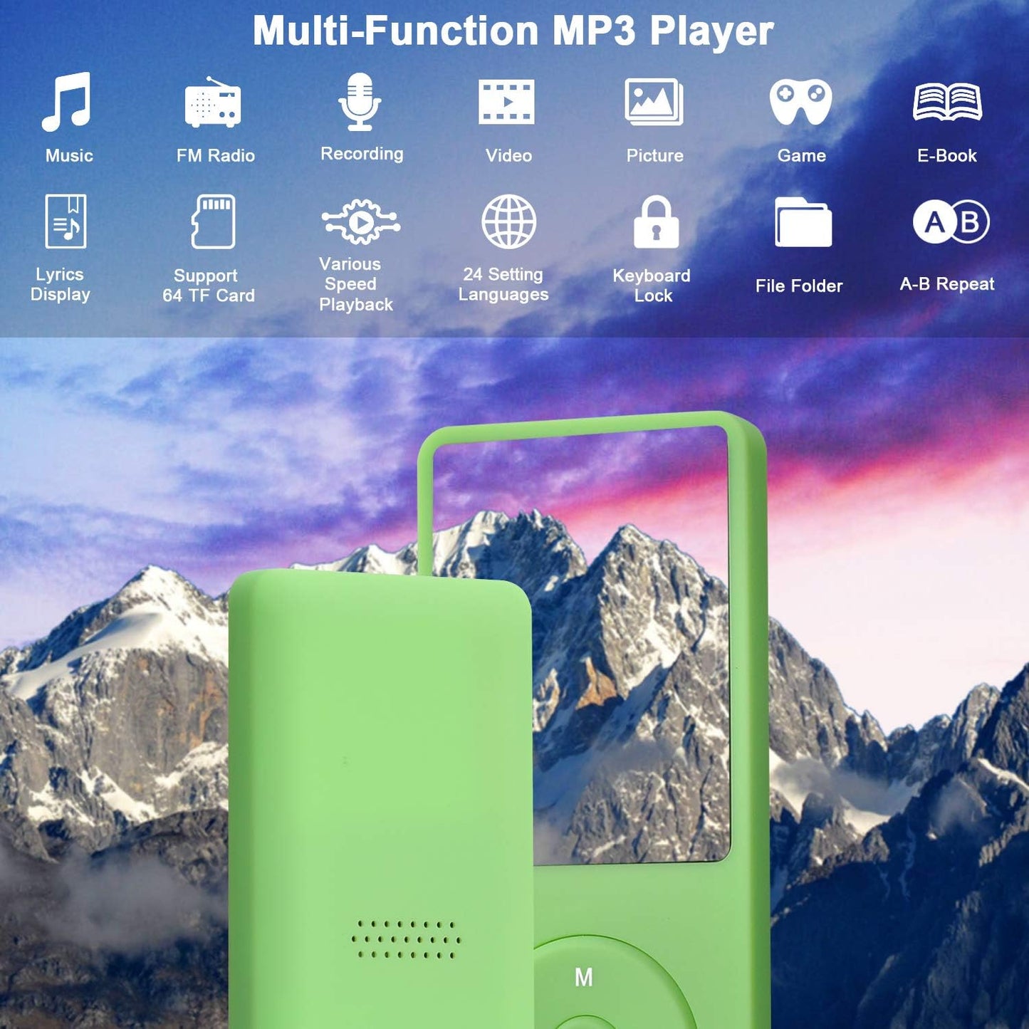 COVVY Slim Music Player 8GB Portable Lossless Sound Quality Mp3 70 Hours Screen Up to 64GB (Green)