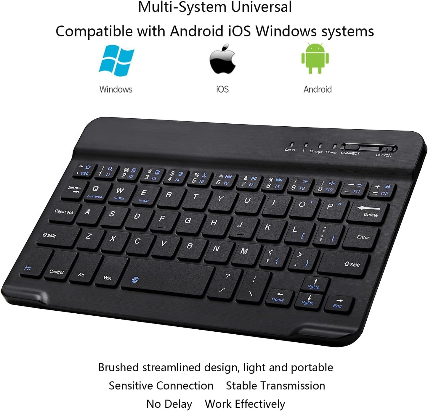 Ultra-Slim Bluetooth Keyboard Portable Mini Wireless Keyboard Rechargeable for Apple iPad iPhone Samsung Tablet Phone Smartphone iOS Android Windows (7 inch Black)