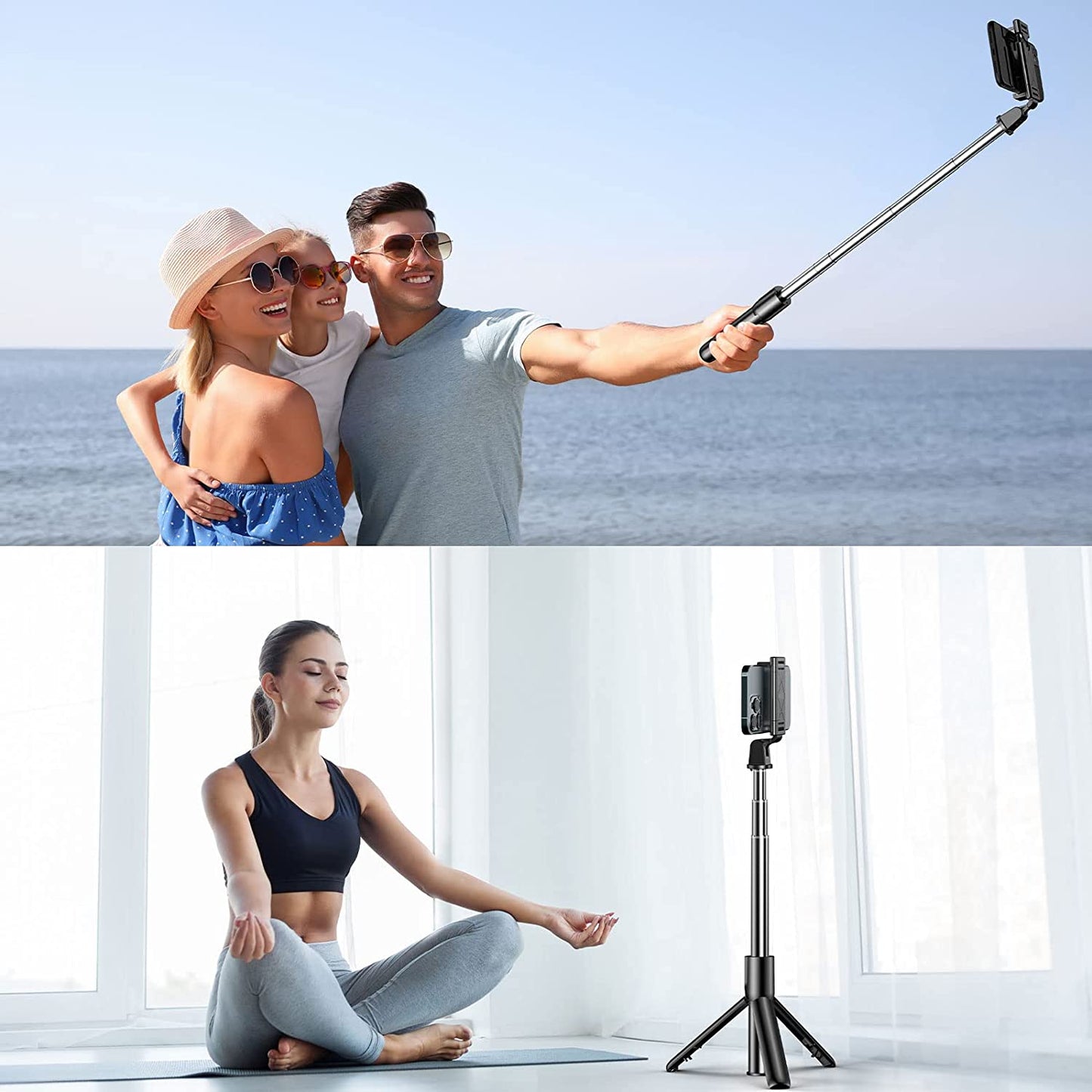 Gritin Selfie Stick, 3 in 1 Bluetooth Selfie Stick Tripod, Extendable and Portable Selfie Stick with Detachable Wireless Remote & Stable Tripod Stand, Compatible with iPhone/Galaxy/Huawei, etc.