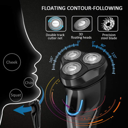 Electric Rotary Shaver,FLYCO Electric Shaver Wet & Dry Rotary Shavers for Men 100% Waterproof Rotary Razor Three independently-Floating Heads with The Pop-up Trimmer (Black)