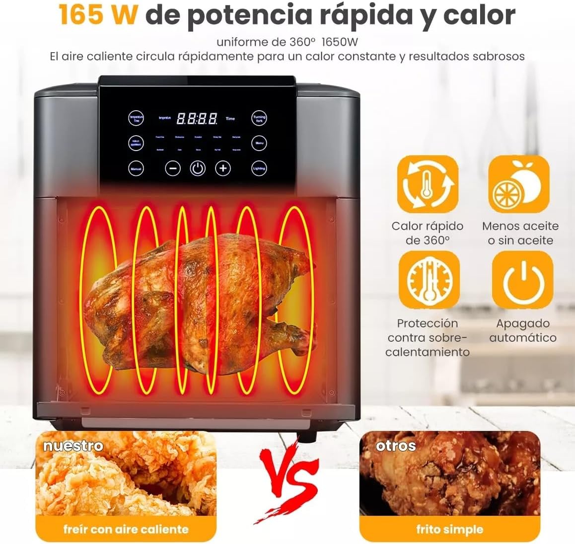 Johnson Lux 12L Air Fryer Large Convection Toaster Oven Air Fryer with Digital LCD Touch Screen 10 in 1 Oilless Cooker