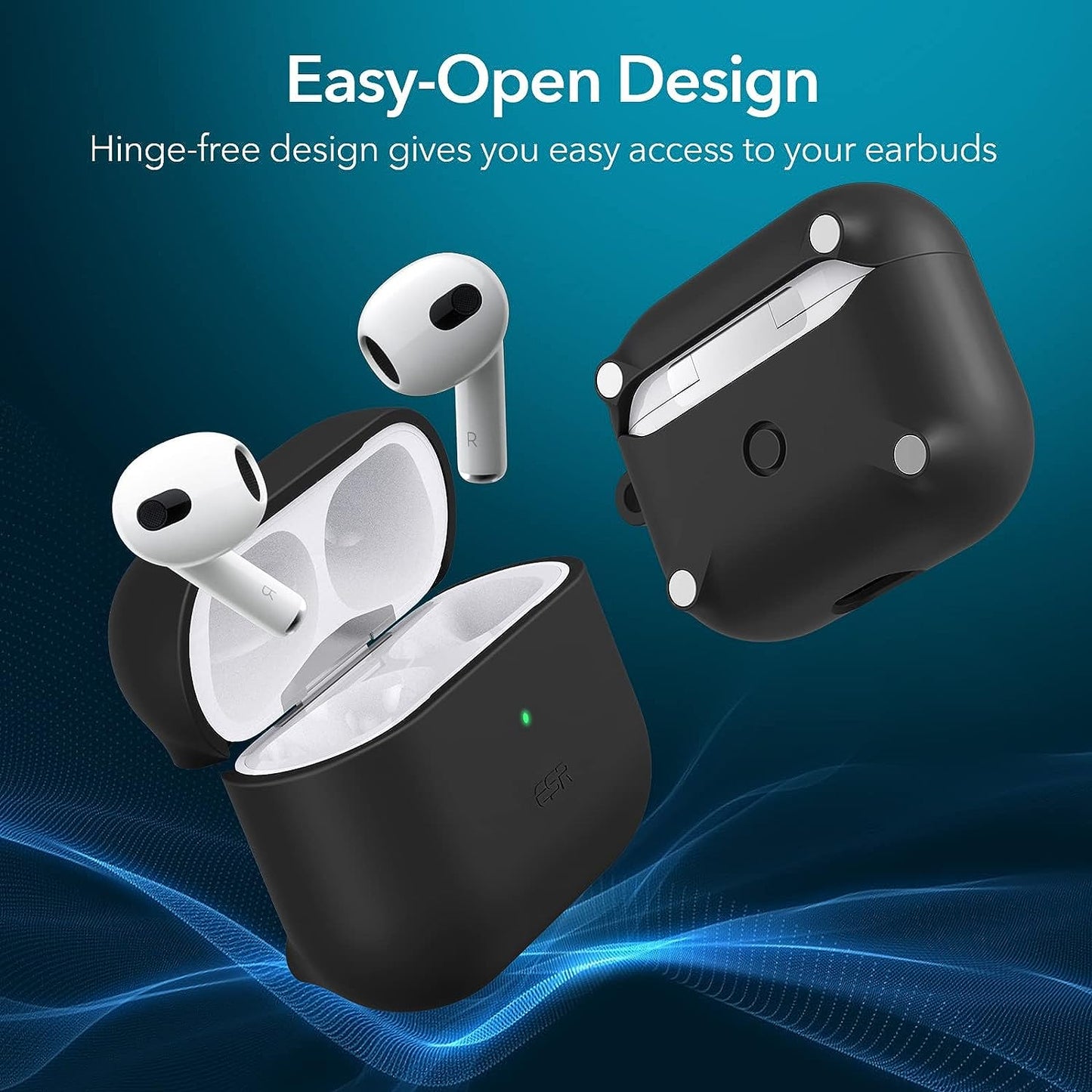 ESR Magnetic Case Compatible with AirPods 3rd Generation Case with MagSafe Support, Drop Protection, Visible Charging Light, with Carabiner, HaloLock Soft Series for AirPods 3 Case, Black