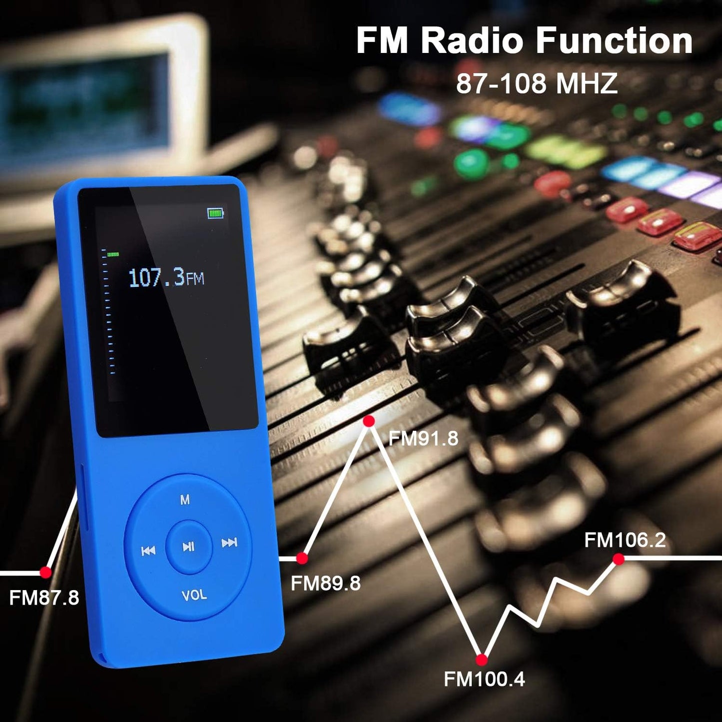 COVVY Slim Music Player 8GB Portable MP3 Player No Sound Lossless 70 Hours Display Support up to 64GB Navy Blue