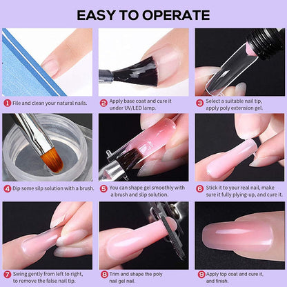 Poly Nail Extension Gel Kit, Phoenixy 6 Colors Poly Nail Gel with 36W U V/LED Nail Lamp Nail Builder Set 1 Color Nail Powder Pen Manicure Starter Kit