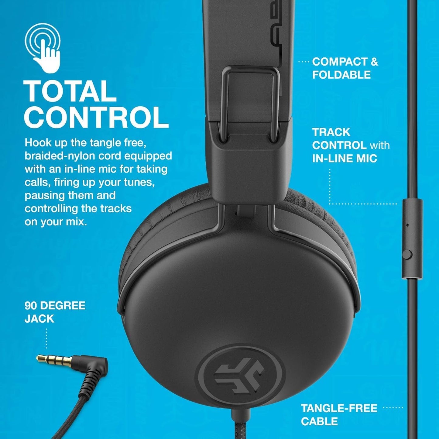 JLab Studio Wired On-Ear Headphones, Black, Tangle Free Cord, Ultra-Plush Faux Leather with Cloud Foam Cushions, 40mm Neodymium Drivers with C3 Sound
