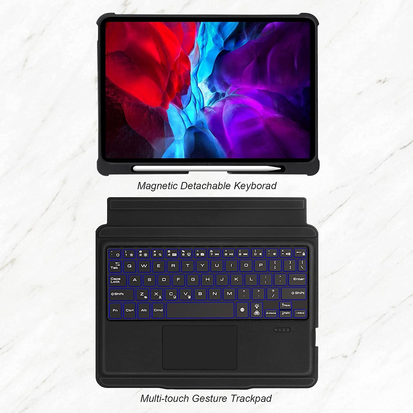 Keyboard Case with Trackpad for iPad Pro 11" (1st, 2nd, 3rd 4th gen - 2018, 2020, 2021 2022) , iPad Air 5/Air 4th Gen 10.9 inch, 7-Color Backlit, Detachable iPad Keyboard Case with Pencil Holder