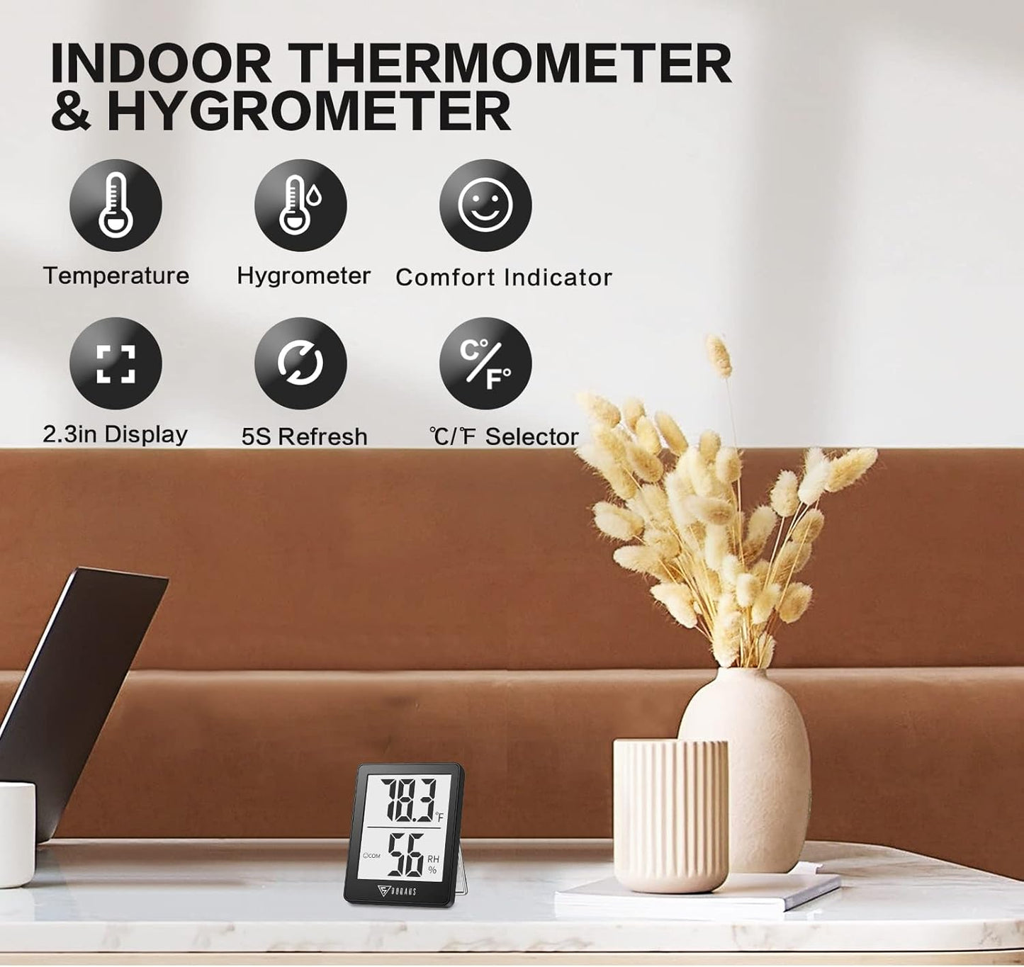 DOQAUS Digital Hygrometer Indoor Thermometer Humidity Meter Room Thermometer with 5s Fast Refresh Accurate Temperature Humidity Monitor for Home, Bedroom, Baby Room, Office, Greenhouse, Cellar (Black)