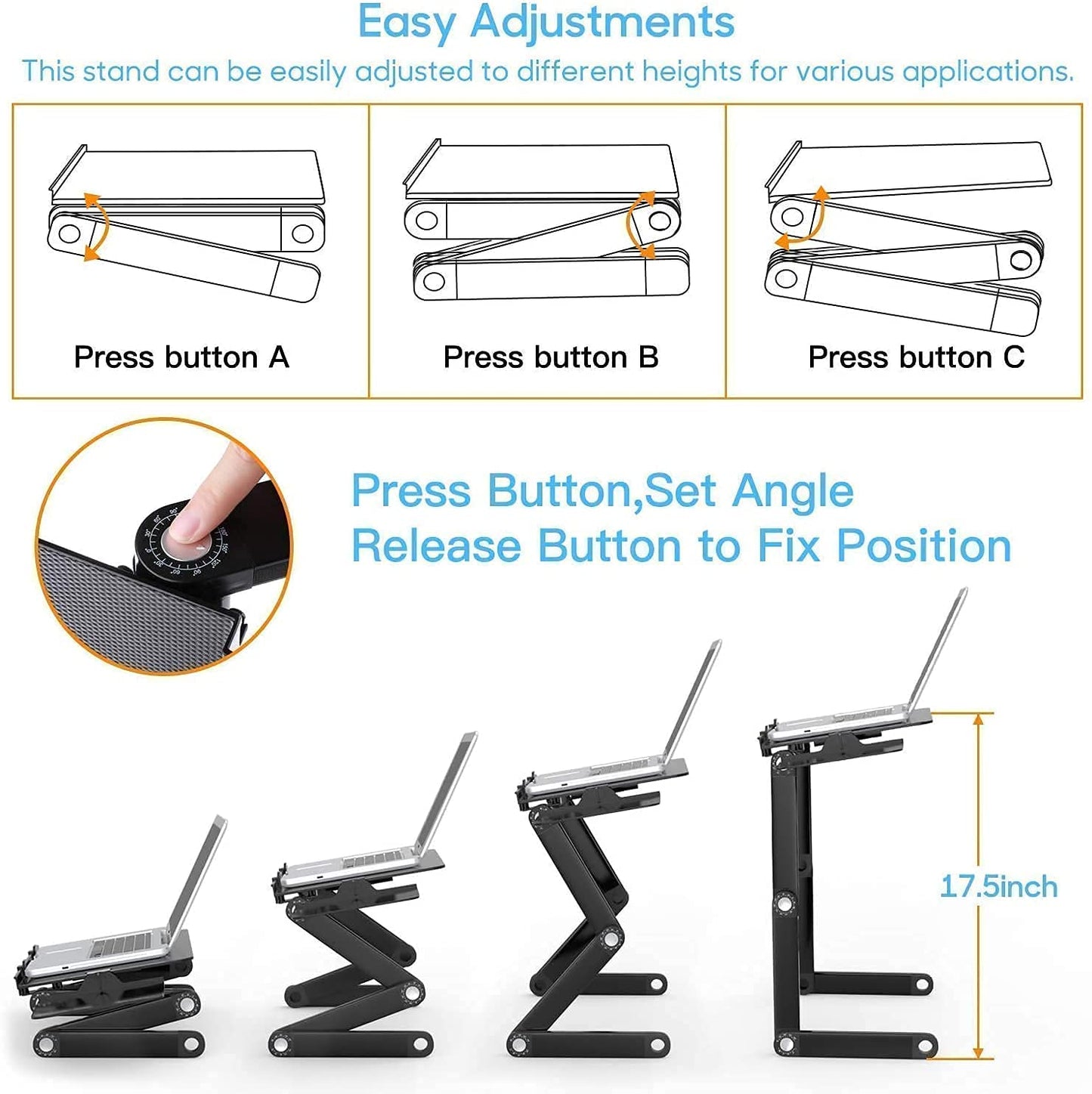 Laptop Stand,T8 Adjustable Laptop Table for Bed Portable Lap Desk Foldable Laptop Workstation Notebook Riser with Mouse Pad Side Ergonomic Computer Tray Reading Holder TV Bed Sofa Desk