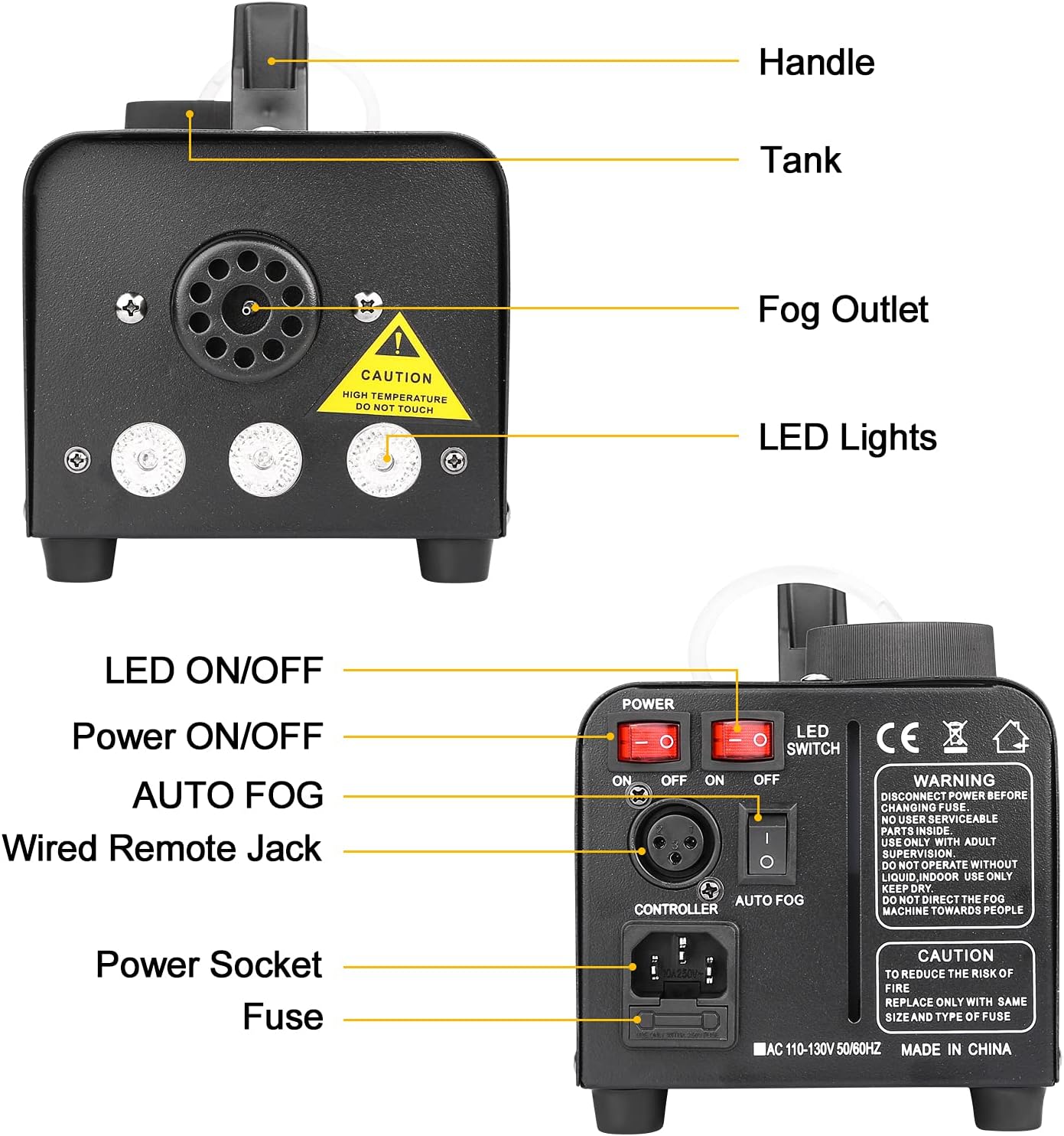 AGPTEK Fog Machine, Automatic Spray Smoke Machine with Colorful LED Light Effect, Wireless and Wired Remotes with Preheating Light Indicator, Perfect for Halloween, Christmas, Wedding & Stage,Black