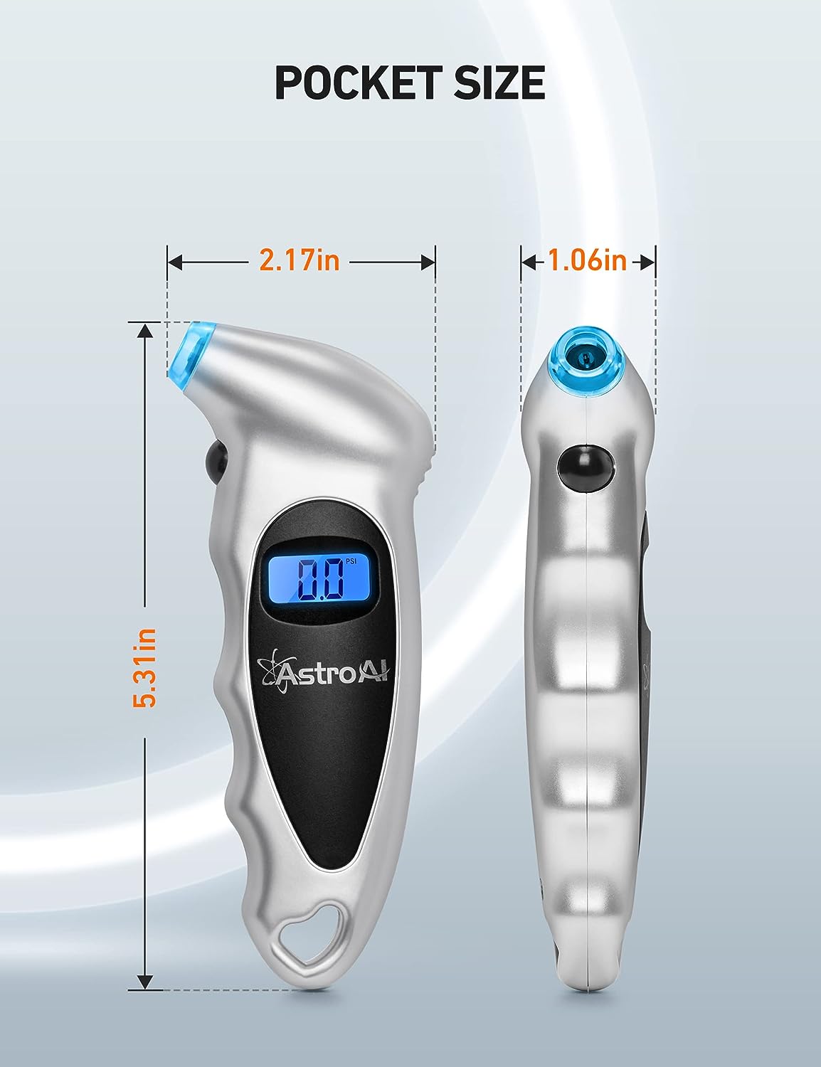 AstroAI Digital Tire Pressure Gauge 150 PSI 4 Settings for Car Truck Bicycle with Backlight LCD and Non-Skid Grip Car Accessories, Silver (1 Pack)