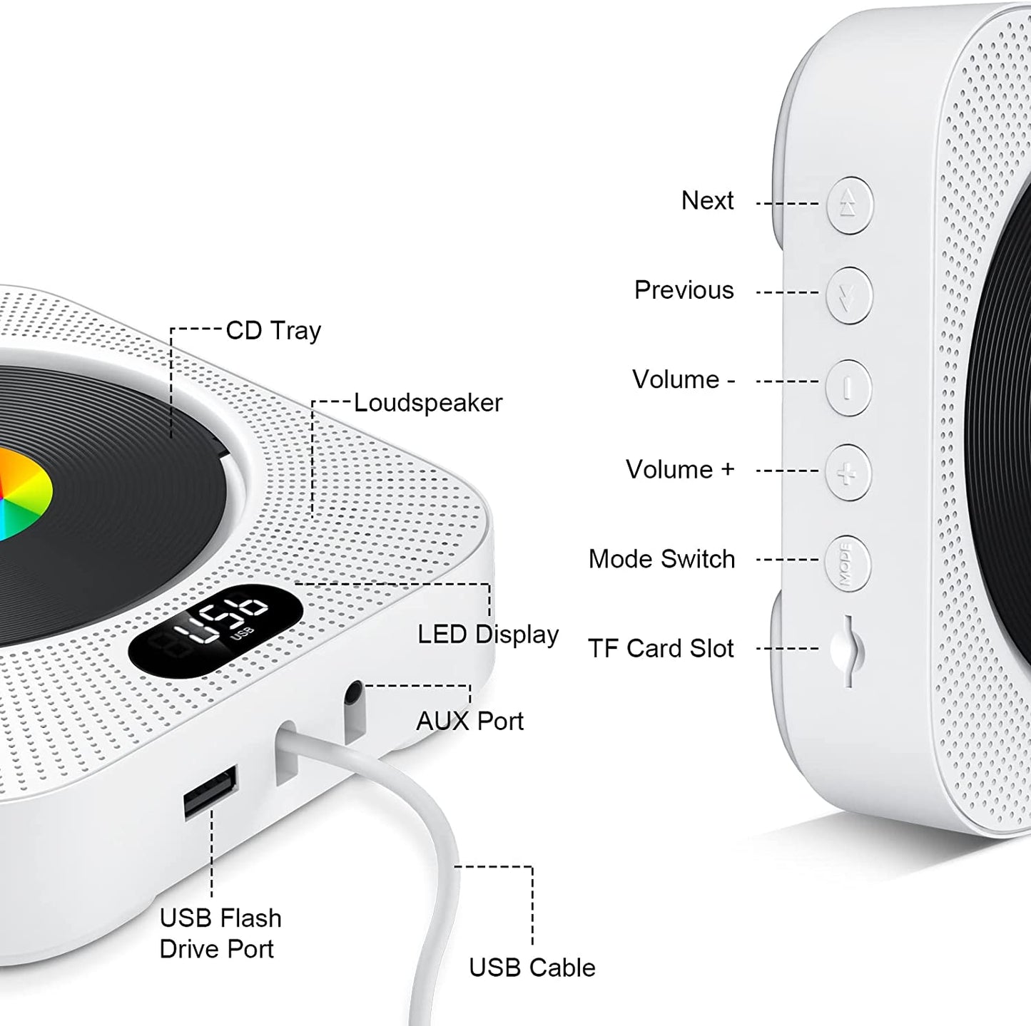 KOVCDVI CD Player with Bluetooth Radio CD Player for Home Wall Mounted CD Player with Speakers Remote Control Dust Cover Front LCD Display FM Radio Timer USB TF Card MP3 AUX Play