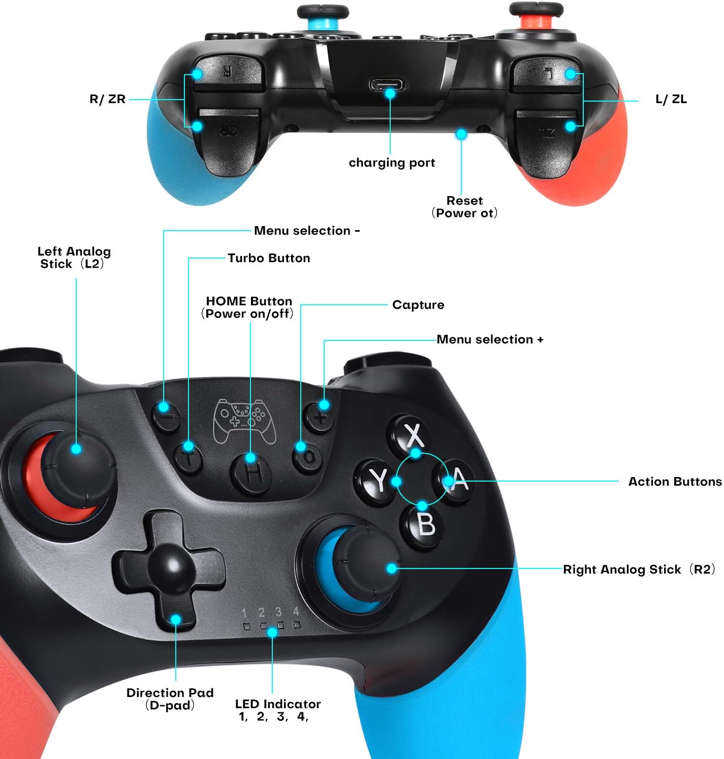 Wireless Switch Controller, Switch Controller for N-intendo Switch/Switch Lite, Wireless Switch Gamepad Joypad with 6-Axis Gyro, Double Shock