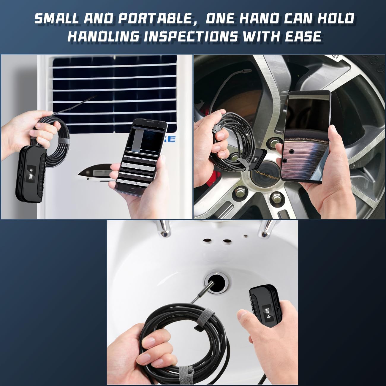 10m Endoscope Camera with Light for Mobile Phone 10M 1080P HD WIFI Autofocus with 10 LED IP68 Waterproof IP68 for IOS Android 9mm Channel Camera with Toolbox