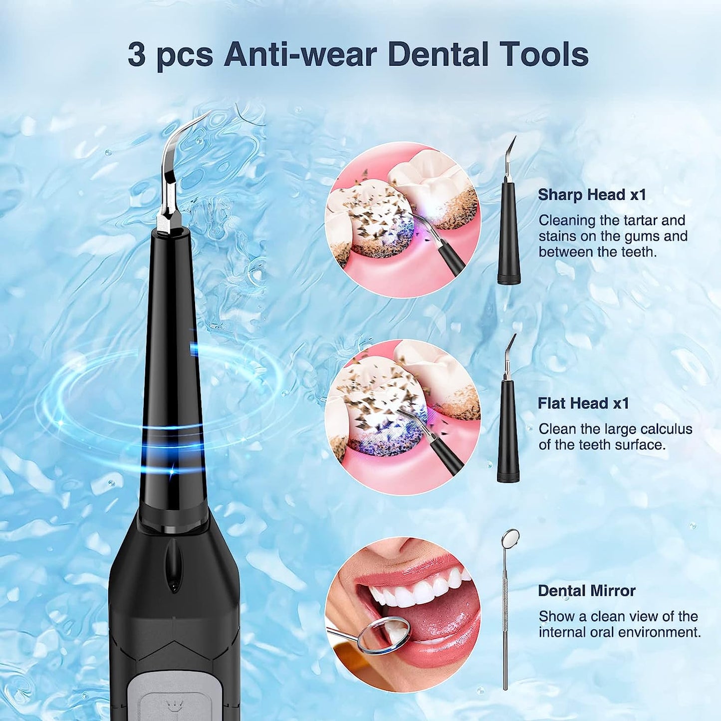 Electric Dental Plaque Removal Kit, Teeth Cleaner with Mouth Mirror, Professional Dental Plaque Cleaning Kit, Waterproof Teeth Cleaning Kit with LED Light and 3 USB Rechargeable Modes