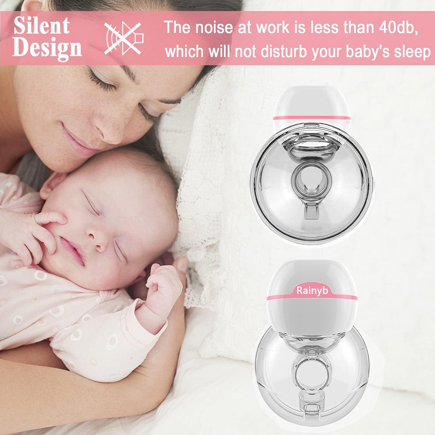 Rainyb Hands Free Breast Pump Electric Portable Breast Pump Quiet Strong Suction Power 3 Modes & 9 Levels Touch Panel High Definition Display, 24mm Flange