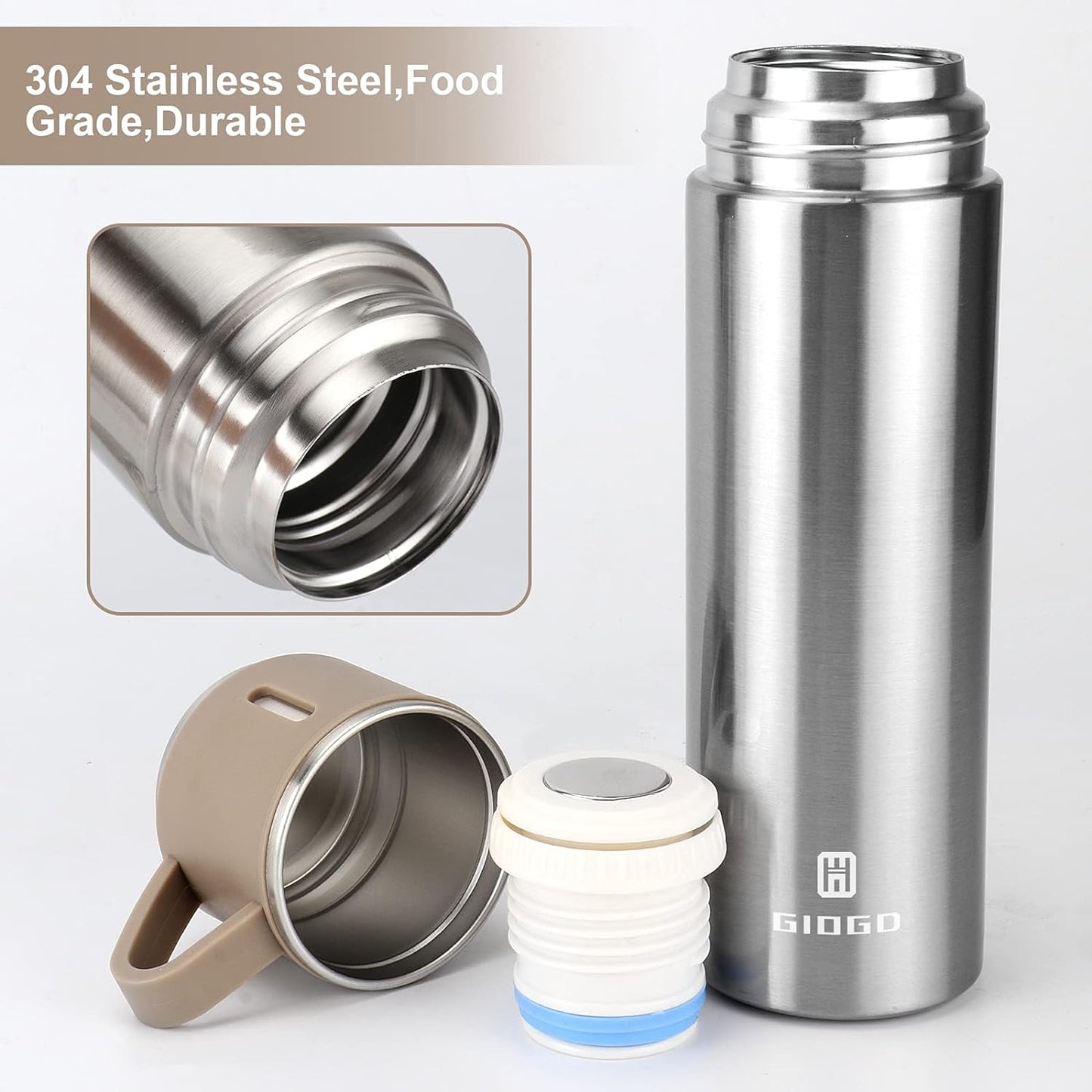 Gift Pack Stainless Steel Vacuum Flask Set with 3 Steel Cups Combo Coffee Hot Drink and Cold Water Flask Ideal Gifting Travel Friendly Latest Flask Bottle for Hot and Cold Drink Flask Bottle 500ml