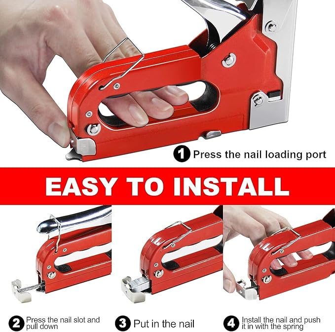 WISEUP 4 in 1 Manual Stapler for Upholstery Wood, Furniture, Fabric, Cable Wires, Christmas Lights, Carpet with Box of Staples 800 Staples