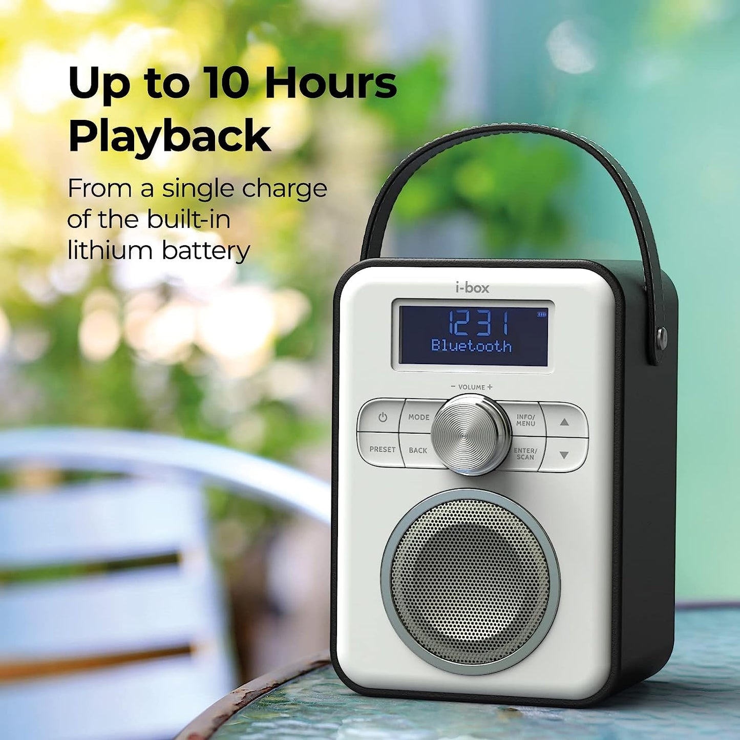 DAB/DAB+/FM Radio with Bluetooth, Mains and Battery Powered Portable DAB Radios Rechargeable Digital Radio with USB Charging for 10 Hours Playback